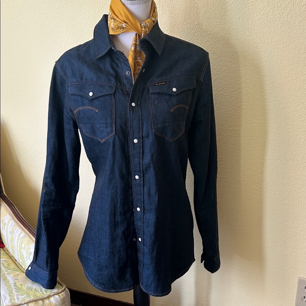 Dark Blue Denim Shirt with Snap Buttons GStar